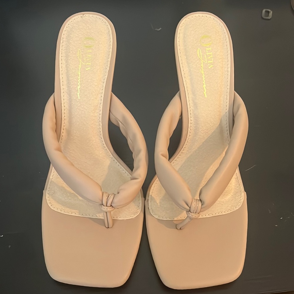 Tan flip flop kitten heel